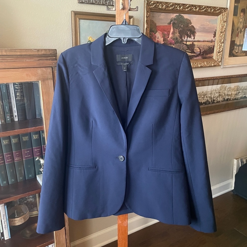 J. Crew Bi Stretch Tollegno 1900 women’s tall wool blazer jacket 12T navy blue - Picture 2 of 11